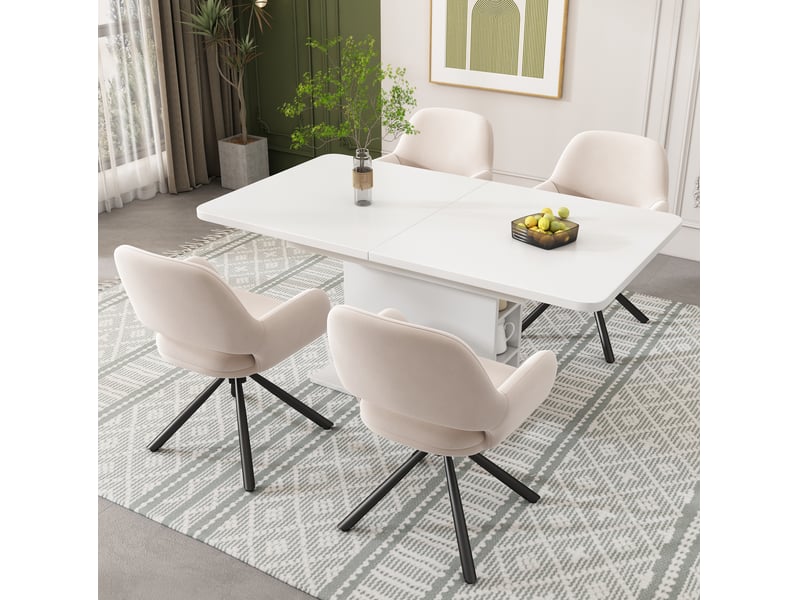  Lot de 2 chaise de salle à manger 60x60x80 cm, pivotante, confort, avec accoudoirs, design contemporain, métal, velours, beige  - Conforama D