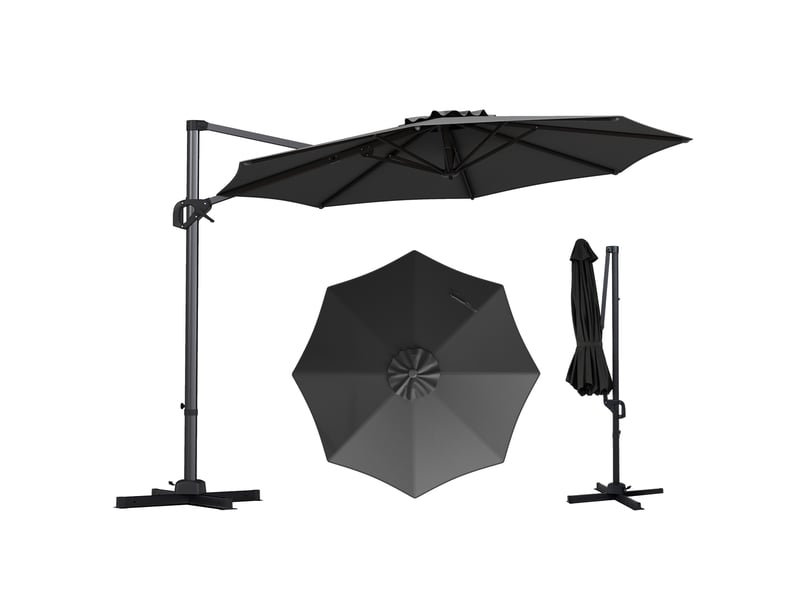  Parasol déporté octogonal 3x3m, parasols de jardin extérieur, anti uv &amp; résistant au vent, parasol à manivelle rotatif 360°, réglable en 6 positions  - Conforama B