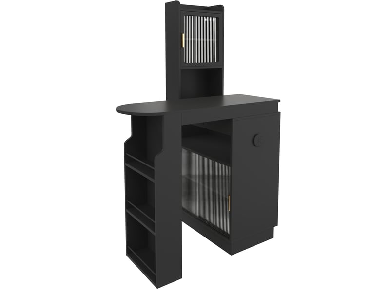 Bar extensible avec rangement 131 à 170 x 40 x 170 cm noir en mdf, éclairage led, prises, usb et usb-c - Conforama E