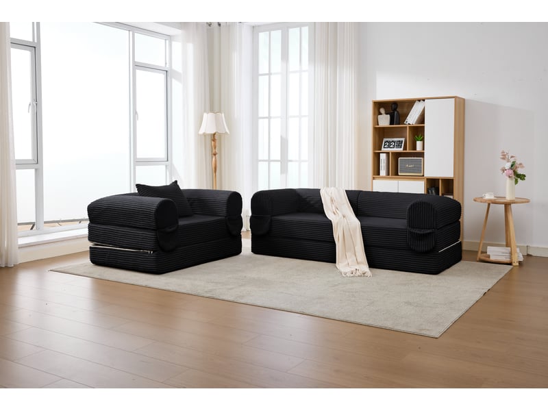  Canapé modulaire 3 places 190x78x65 cm sans cadre en bois velours côtelé noir  - Conforama D