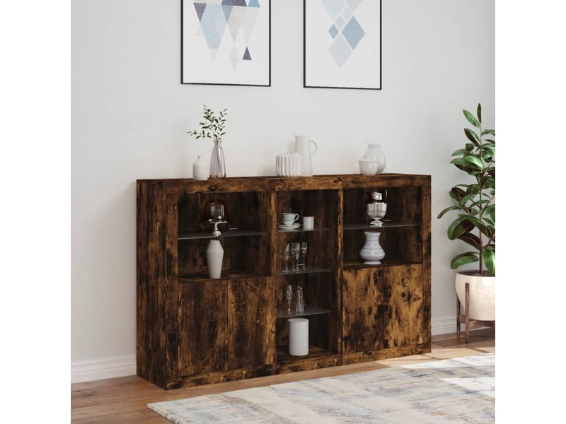  Buffet - bahut - meuble de rangement avec lumières led chêne fumé 162x37x100 cm  - Conforama D