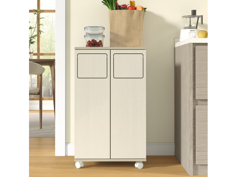  Meuble de tri des déchets 46,7 x 35 x 80 cm blanc, mdf, 2 portes et roulettes pour cuisine et salle à manger  - Conforama B