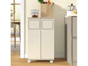 Meuble de tri des déchets 46,7 x 35 x 80 cm blanc, mdf, 2 portes et roulettes pour cuisine et salle à manger