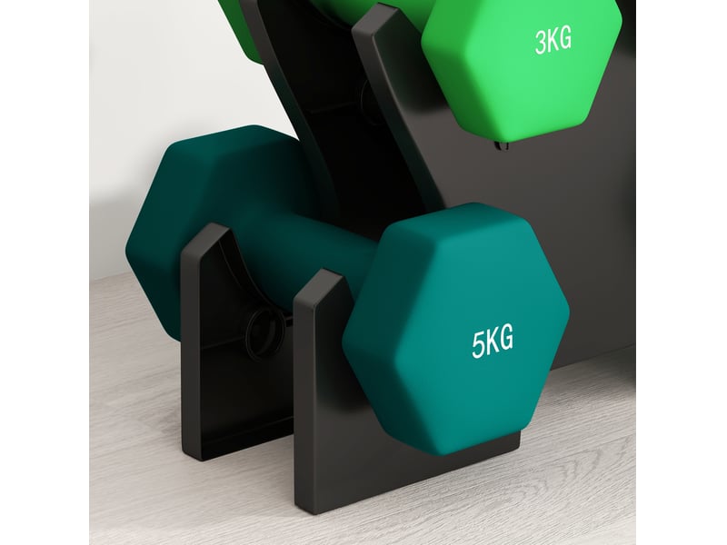  Haltères hexagonaux, set de 6 poids de 1, 3 et 5 kg avec support compact pour un entraînement à domicile organisé  - Conforama D