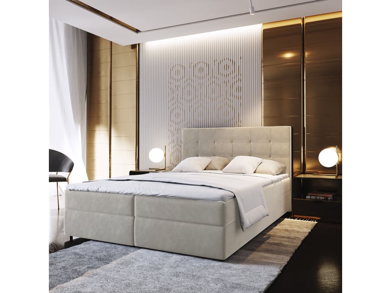 Boxspring glos 200x200 cm, lit complet avec matelas, beige - Conforama B