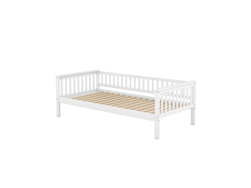  Lit superposé,lit convertible pour enfants en pin et mdf 90x200cm avec 2 tiroirs,convertis en 2 lits capitonnés,blanc lit enfant blanc - Conforama E