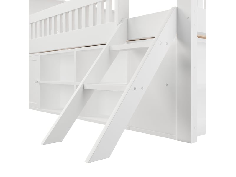 Lit mezzanine enfant avec rangement et éclairage led intégré, lit en bois blanc 140 x 200 cm, échelle et barrières de sécurité - Conforama W