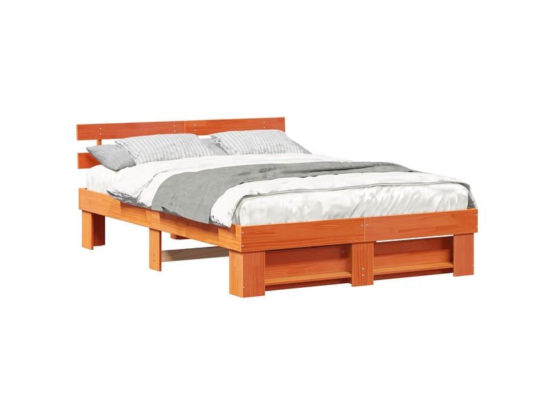  Lit double- lit adulte -  cadre de lit avec tête de lit brun  150 x 200 cm pin massif  - Conforama A