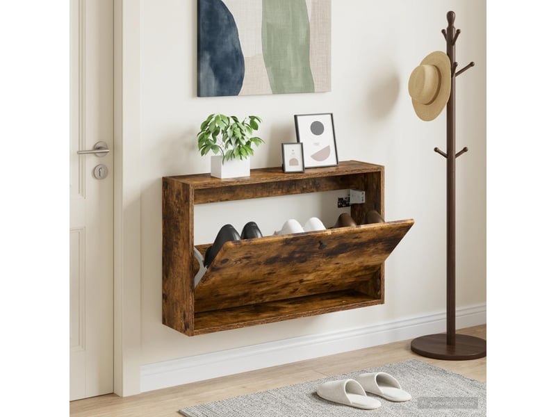  Meuble à chaussures mural, armoire à chaussures breda 71x17x43 cm chêne fumé  - Conforama B