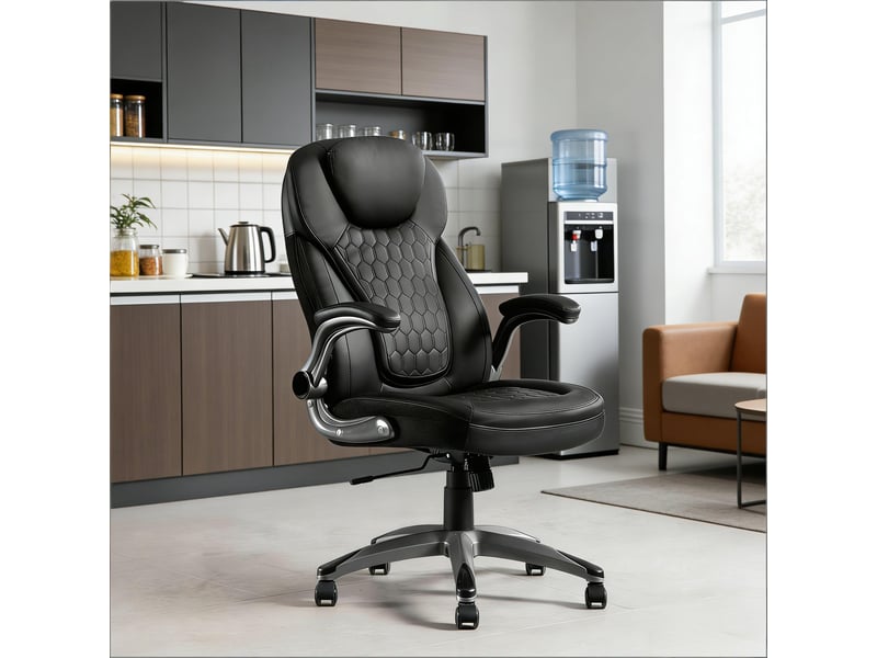  Chaise de bureau à dossier haut pivotante avec hauteur réglable - lpospi - accoudoirs rabattables, pu et maille - noire  - Conforama C