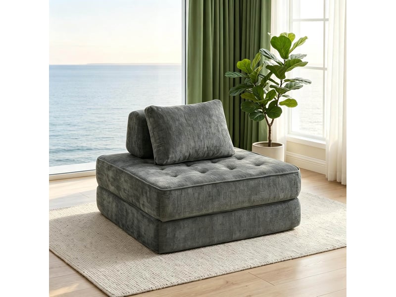  Canapé-lit 1 place modenvie convertible 2 en 1 en chenille gris 97 x 194 cm  - Conforama B