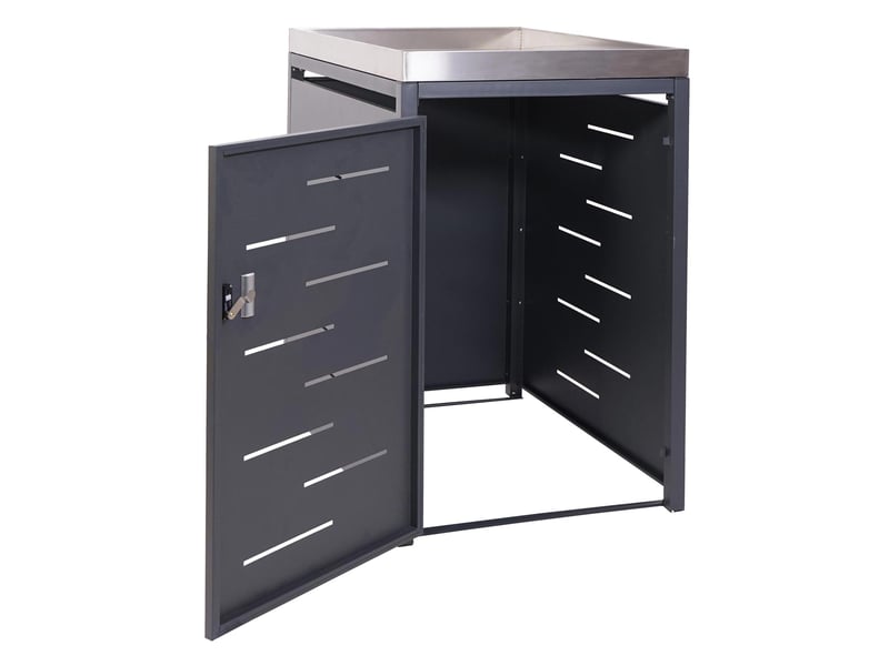  Cache poubelle simple avec bac à plantes 125x69x84 cm acier galvanisé acier inoxydable extensible anthracite 04_0005709  - Conforama B