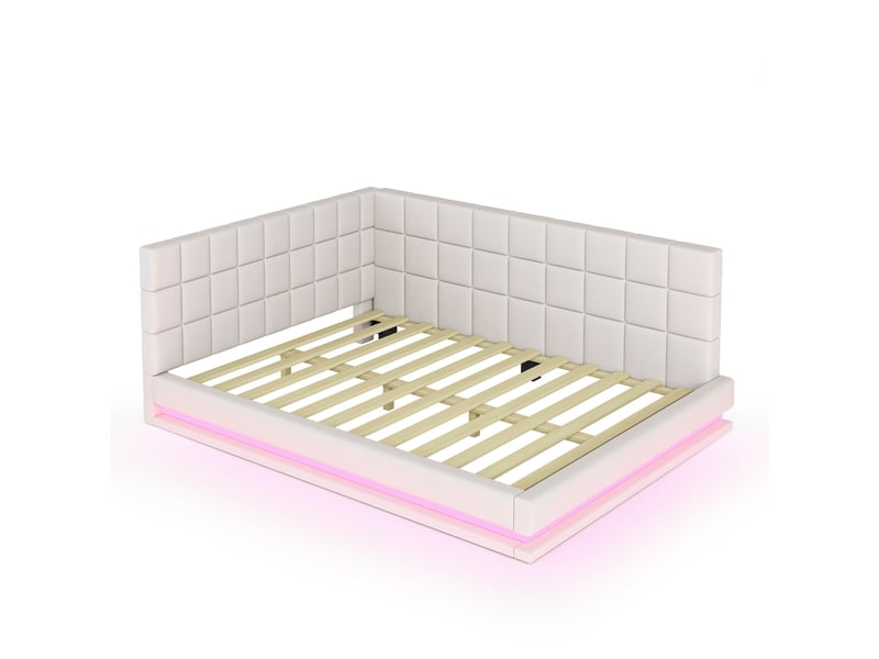 Lit banquette enfant 160 x 200 cm avec led, usb et sommier à lattes, lin, beige Fay Lum - Conforama A