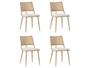 Lot de 4 chaises de salle à manger avec dossier en rotin - assise rembourrée en pu beige