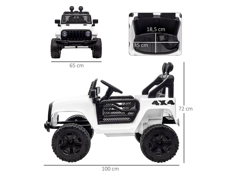  Voiture électrique enfant propulsion arrière 12 v 5 kmh max. Télécommande incluse effets lumineux sonores dim. 100l x 65l x 72h cm blanc  - Conforama E