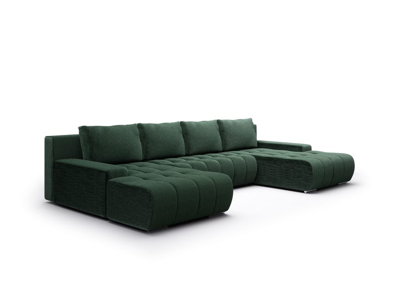  Canapé d'angle convertible velutti u velours côtelé poso vert, forme u avec coffre  - Conforama A