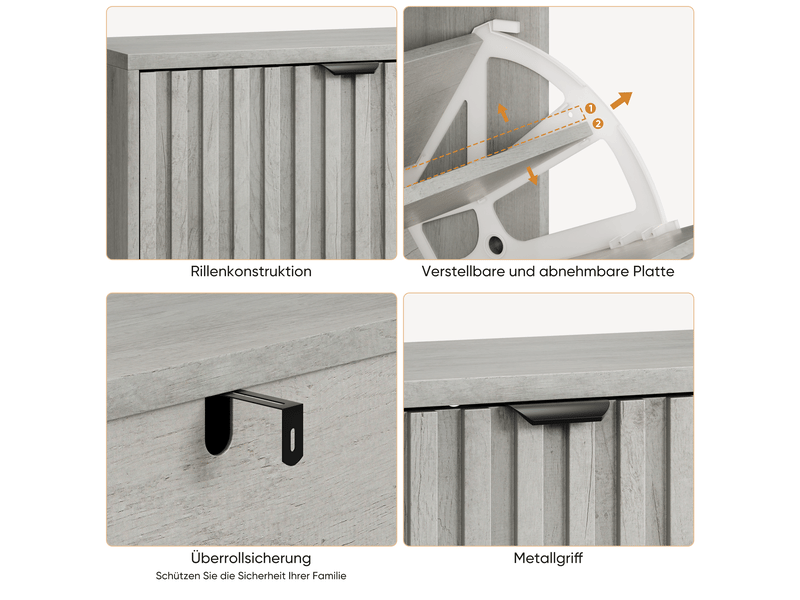  Meuble à chaussures gris 60x24x94 cm avec portes abattantes et panneaux rainurés mdf pour entrée et couloir  - Conforama D