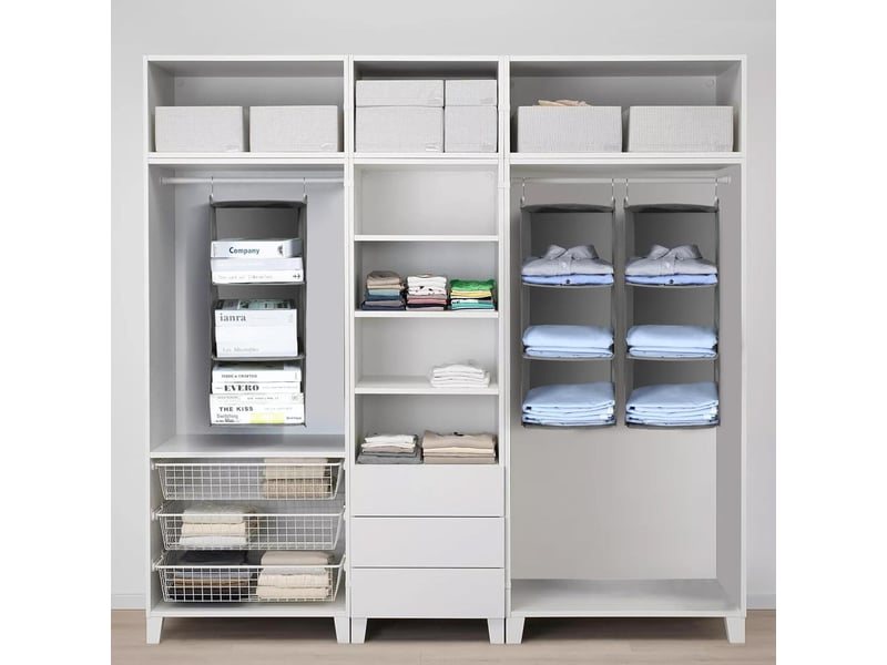  Organisateur de penderie suspendu à 3 niveaux avec crochets métalliques – rangement suspendu pliable, gris - sjy-hrc0005129ly SJY-HRC0005129LY - Conforama C