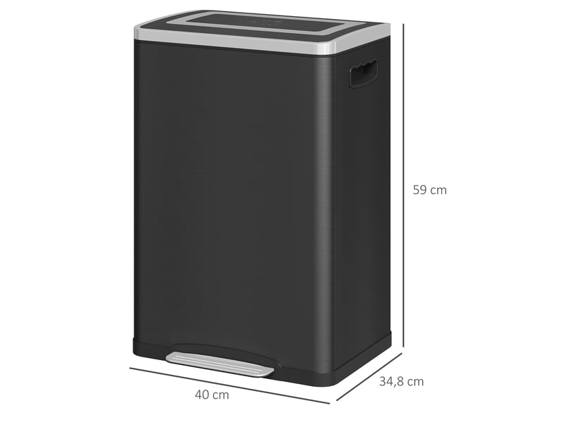  Poubelle de cuisine à pédale 2x20l en acier inoxydable noir 40x34,8x59 cm  - Conforama C