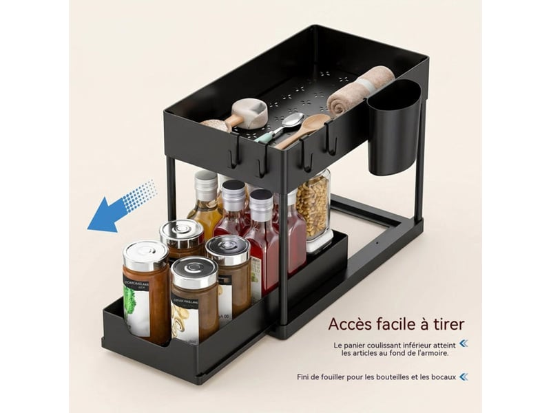 Rangement sous evier double etages avec tiroir coulissant noir 37,5 x 20,5 x 33,5 cm 414350_AABYJ79367_6_DROPFR - Conforama C