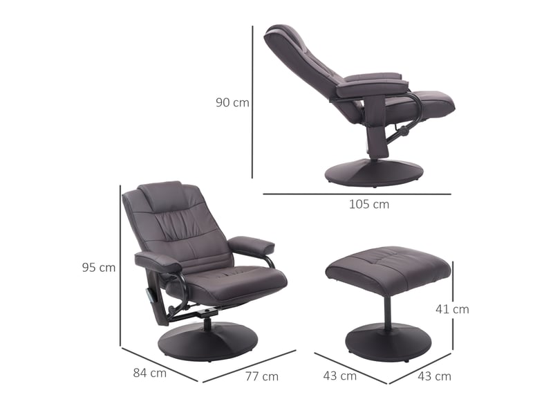  Fauteuil relax massant pivotant,avec repose-pieds,similicuir,marron  - Conforama C