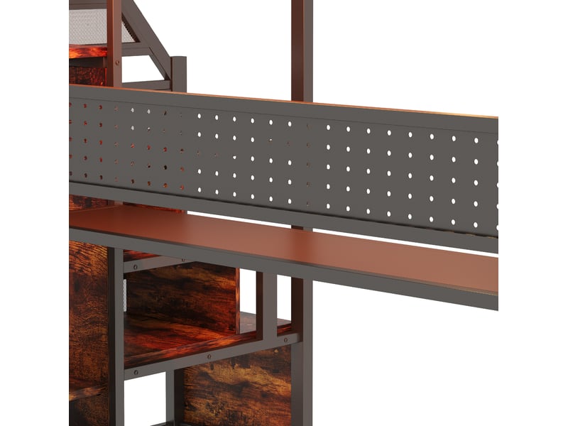  Lit mezzanine 90 × 200 cm 1 place avec bureau, led réglable, prise électrique et armoire, sans matelas, métal noir  - Conforama E