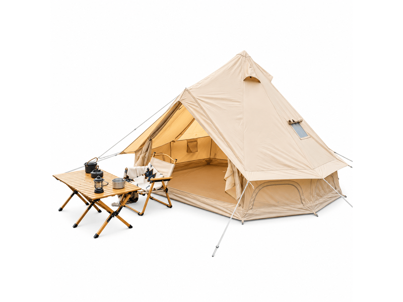  Tente cloche oxford beige 4 saisons 3-4 personnes, 9,8 ft, avec sortie pour poêle  - Conforama E