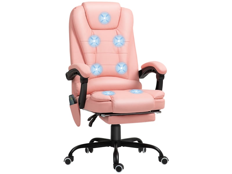  Fauteuil de bureau massant, 7 points de vibration, repose-pieds et dossier réglables, supporte jusqu'à 120 kg, aspect cuir, rose  - Conforama A