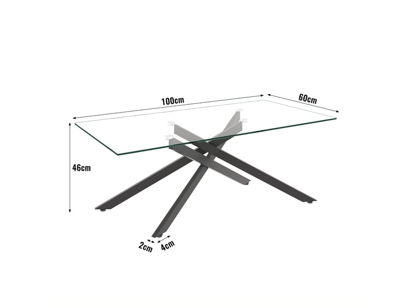  Table basse en verre trempé avec plateau transparent et structure en métal noir à lignes épurées pour salon  - Conforama E