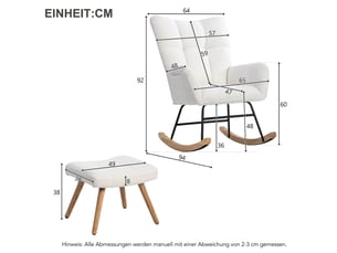 Fauteuil à bascule blanc avec repose-pieds inclus, tissu bouclette