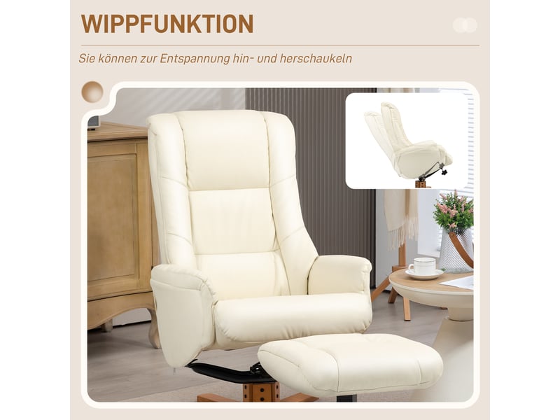  Fauteuil relax,71x84x102 cm,avec repose-pieds inclinable,similicuir,crème  - Conforama E