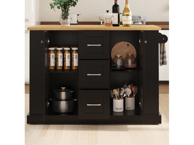  Desserte de cuisine 120x45x90 cm plateau rabattable mdf noir  - Conforama D
