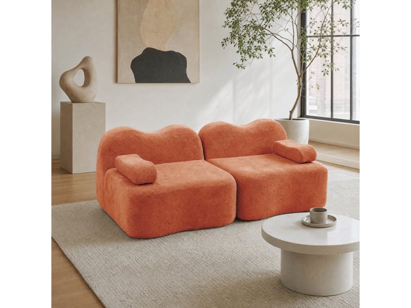 Canapé 2 places modulaire sans structure intérieure en velours orange - Conforama D