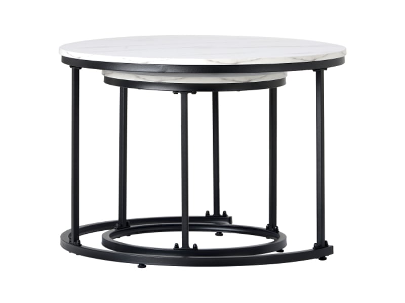  Ensemble de 2 tables basses rondes avec cadre en métal et plateau en panneaux placage marbre blanc table basse blanc - Conforama D