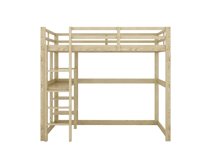  Lit mezzanine enfant naturel 140 × 200 cm en pin, bureau intégré et 4 compartiments de rangement  - Conforama A