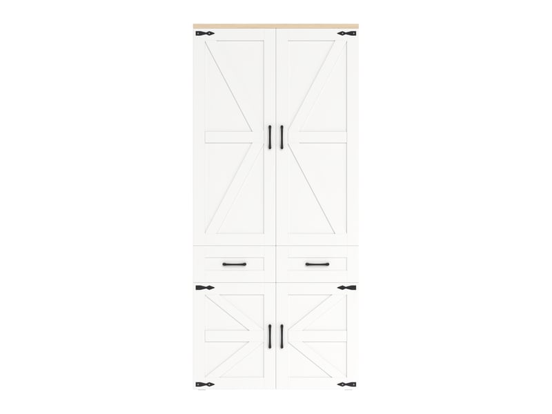  Armoire 4 portes style porte de grange 90 x 50 x 200 cm, 2 tringles et 5 tiroirs, style campagne pour chambre, couloir et chambre enfant, blanche  - Conforama A