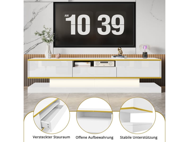  Meuble tv 180x40x50, design moderne avec tiroirs et led colorée meuble tv  - Conforama E