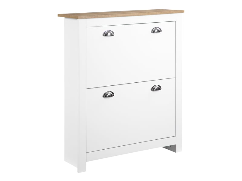Étagère à chaussures étroite avec 2 tiroirs à rabat et étagère réglable pour 12 paires de chaussures, 79 x 23 x 90,5 cm, blanche - Conforama A