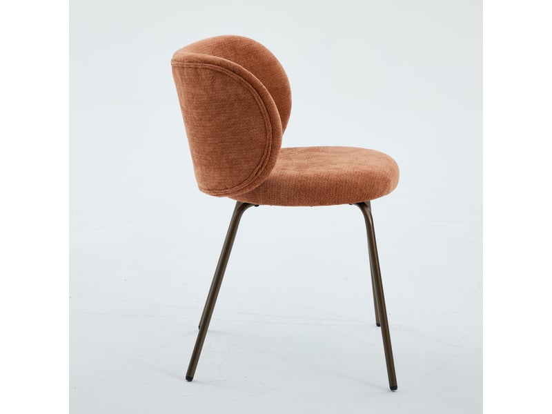  Chaises de salle à manger contemporaines en chenille, dossier incurvé confortable avec revêtement doux, pieds en métal bronze – sublimez votre cuisine avec confort et style modernes, lot de 2, couleur orange  - Conforama R