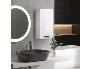 Armoire murale de salle de bain 1 porte avec étagère réglable en hauteur 3 niveaux 37 x 22,5 x 70 cm blanc haut brillant