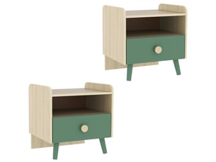 Lot de 2 tables de chevet enfant, tables de nuit enfant avec tiroir et niche, pour chambre d'enfant, 40x32,5x40cm, vert