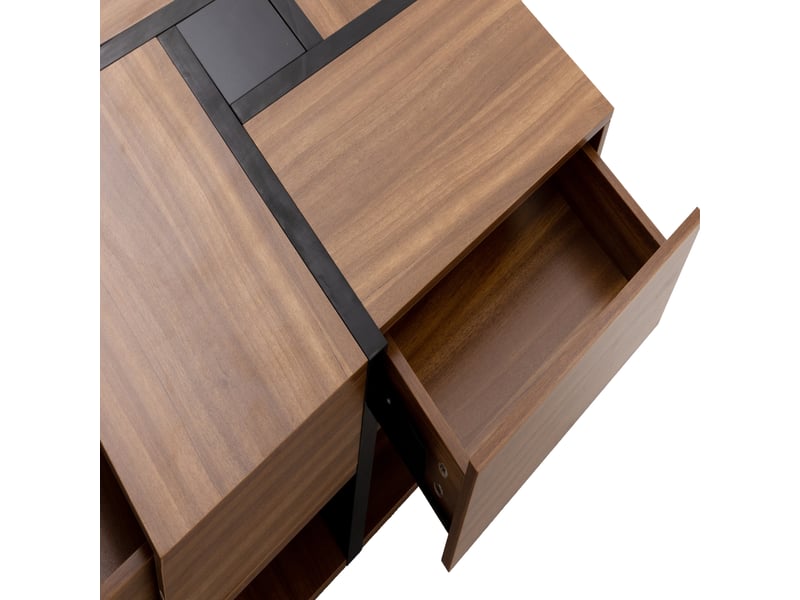  Table basse carrée avec 4 tiroirs, 78 x 78 x 36 cm, noir et aspect bois  - Conforama W