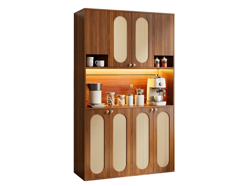 Armoire de cuisine Buffet haut meuble de rangement en rotin pe avec led armoire 8 portes pour vaisselle salle à manger salon - Conforama A