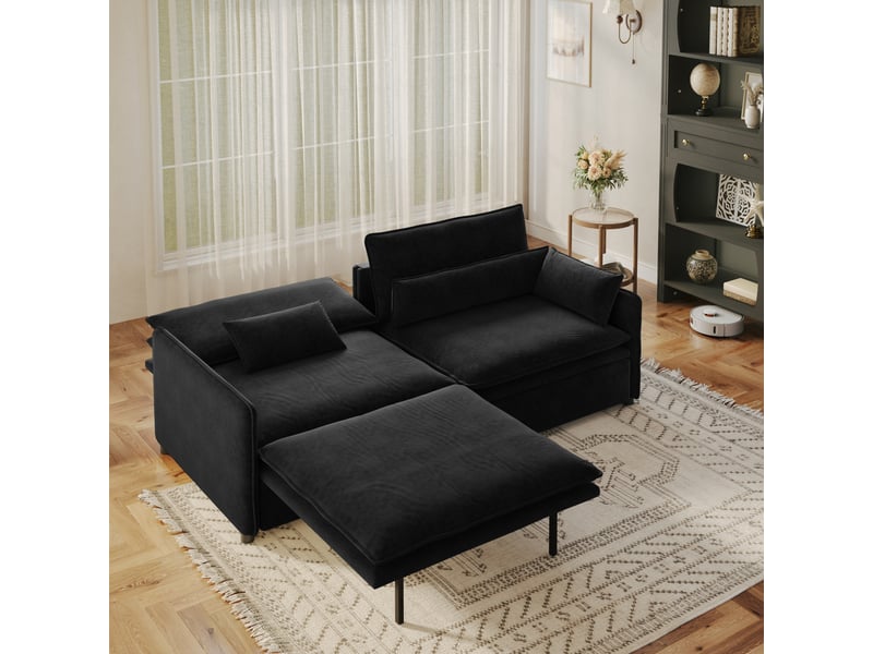  Canapé-lit 3 places 206x91x86 cm 3-en-1, convertir, tissu couleur noir, mousse et bois, design moderne, confort optimal  - Conforama B
