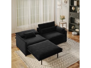 Canapé droit convertible HAVRYA  3 places Tissu noir avec coffre de rangement