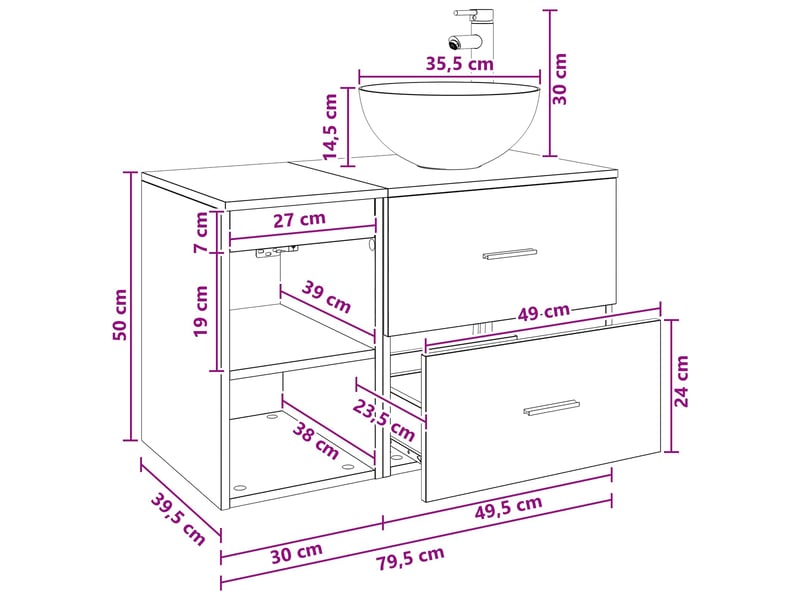  Ensemble de mobilier de salle de bain 2 pc sonoma gris cf64184  - Conforama E