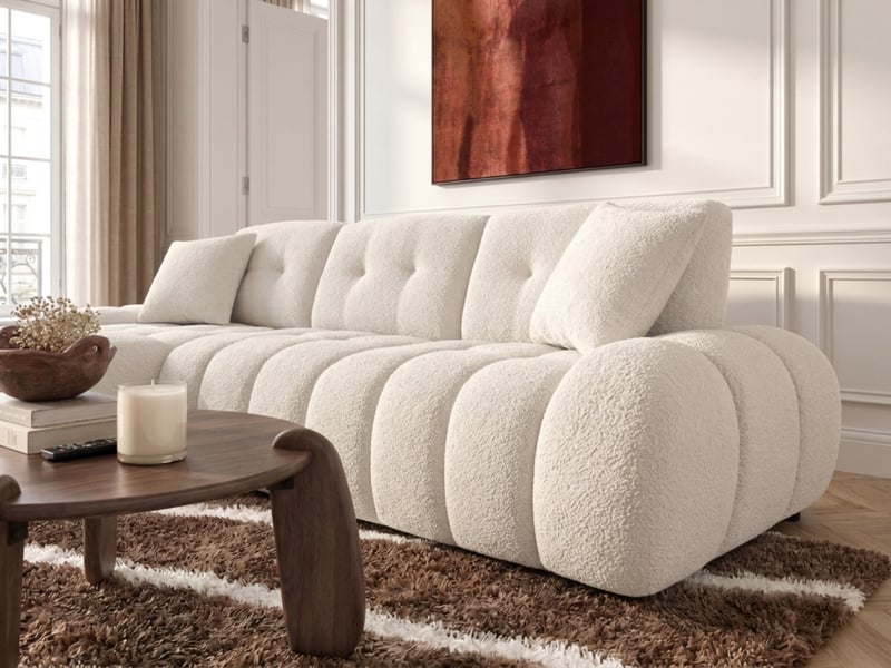 Bobochic canapé d'angle avec dossier avance recule apollon en tissu bouclette blanc angle gauche APOLLON - Conforama C