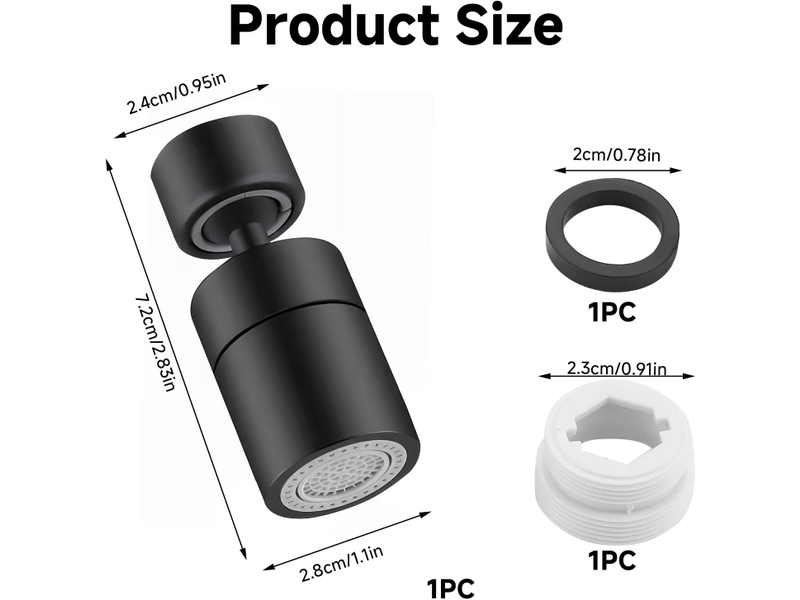 Aérateur raccord pivotant 360° 2 modes, économiseur évier cuisine salle bain noir - Conforama B