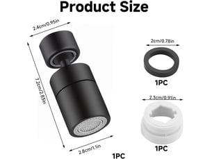 Aérateur raccord pivotant 360° 2 modes, économiseur évier cuisine salle bain noir