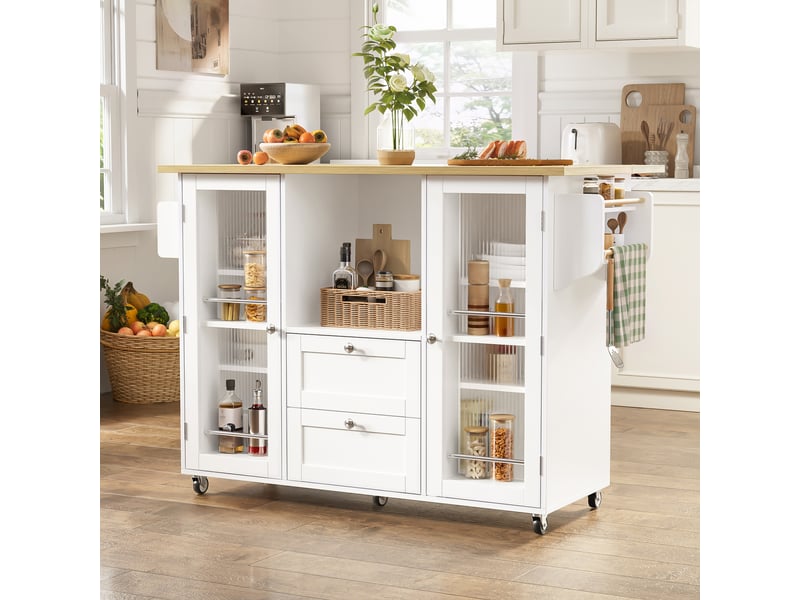 Desserte de cuisine à roulettes avec plateau rabattable 120x45(70)x92 cm blanc naturel - Conforama B